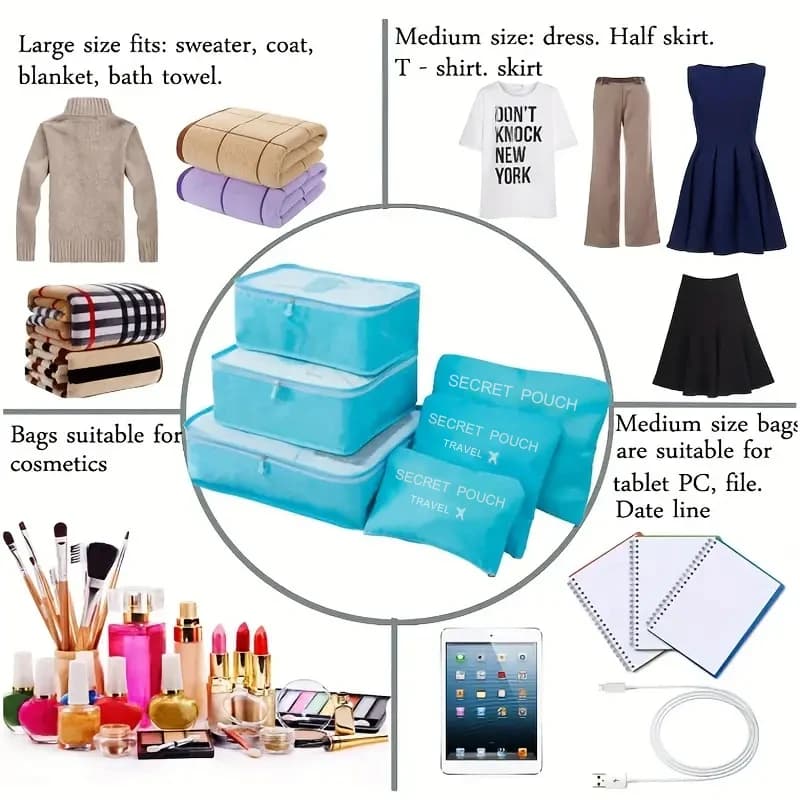 Set 6 sacs de voyage étanches colorés - grande capacité pour organisation valise sous-vêtements