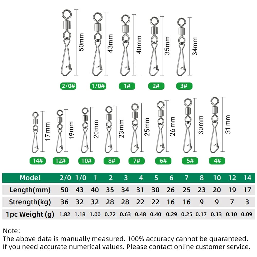 Barillet de pêche DNDYUJU 10-100PCS avec émerillon roulant pour hameçons et leurres - Accessoires