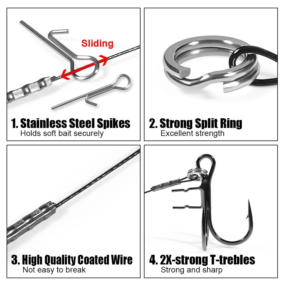 Hameçons Triple Rosewood Acier Haut Carbone T-Treble Spike Stingers #4 à #1/0 pour Eau Douce et Mer