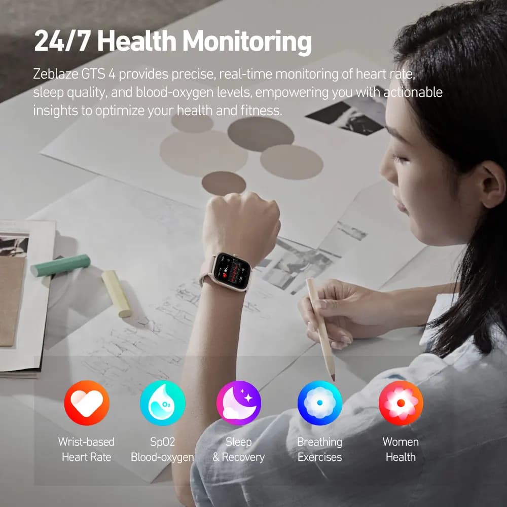 Smartwatch Zeblaze GTS 4 pour pêche : écran AMOLED 1.94", 100 modes sport, monitoring santé, étanche