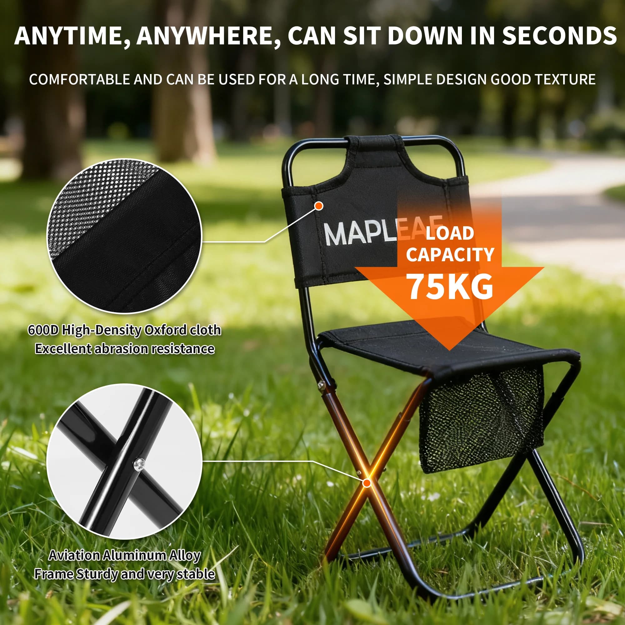 Chaise plage MAPLEAF ultra légère pliante voyage randonnée pêche camping pique-nique