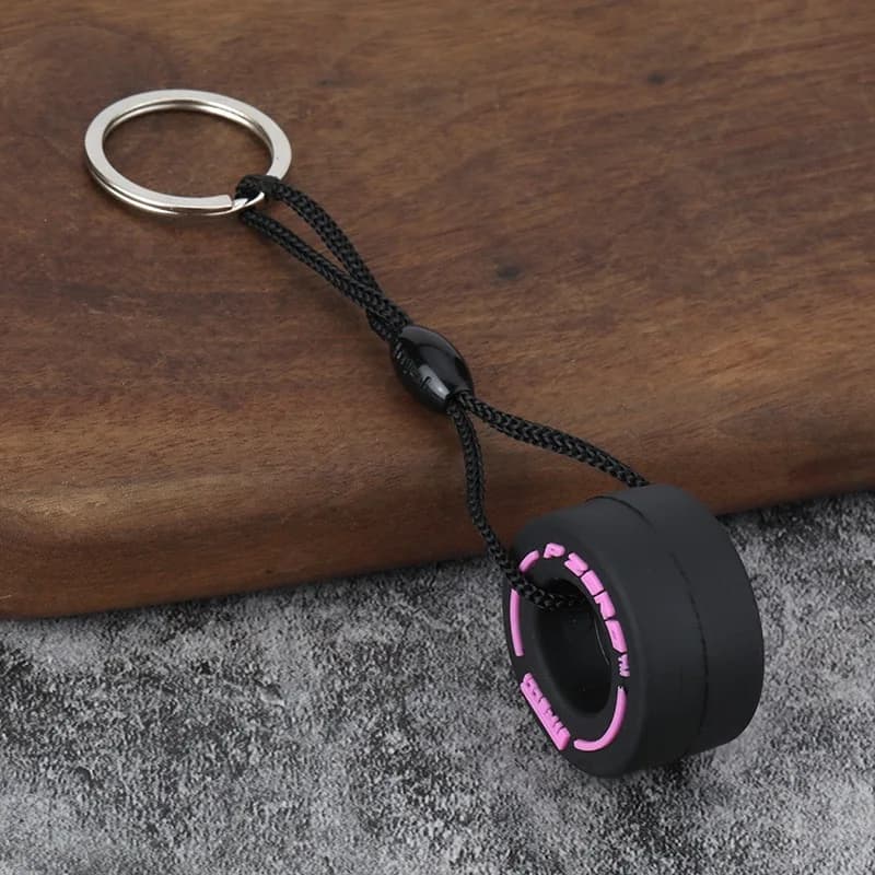 Porte-clés pneu caoutchouc souple - Accessoire pêche unisexe corde sac à dos cadeau
