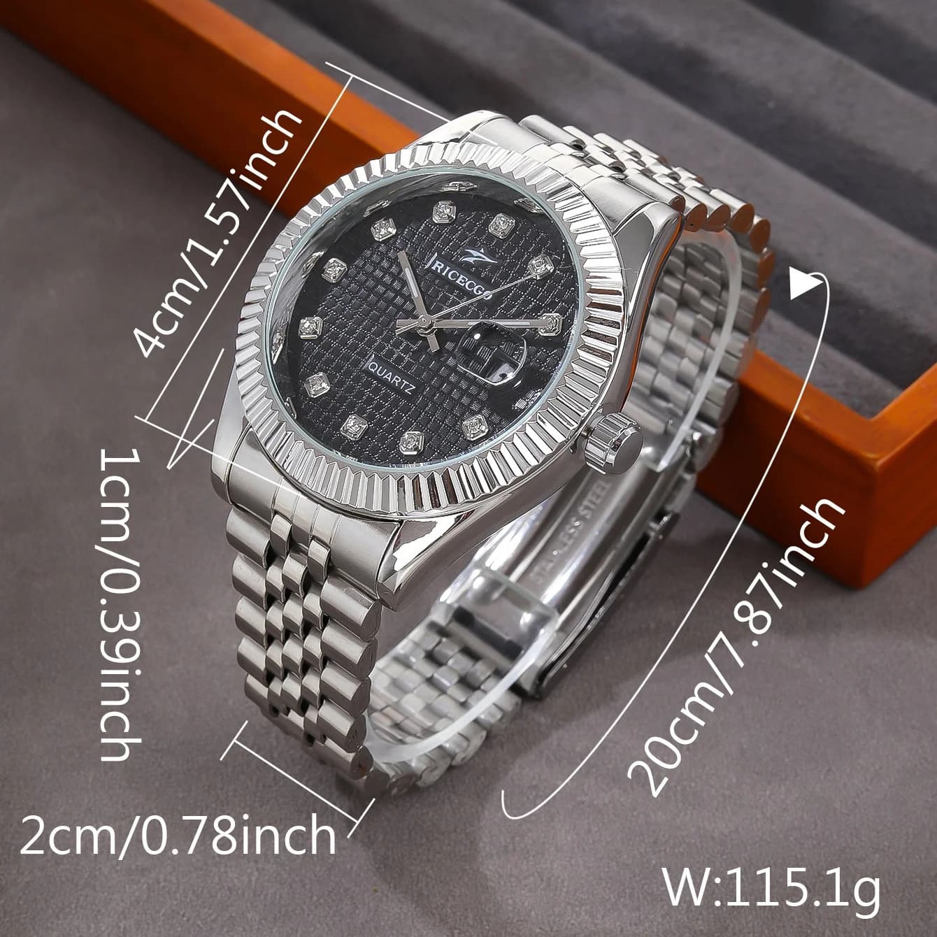 Montre homme quartz luxe acier inoxydable étanche pour pêche - affichage date et chronomètre