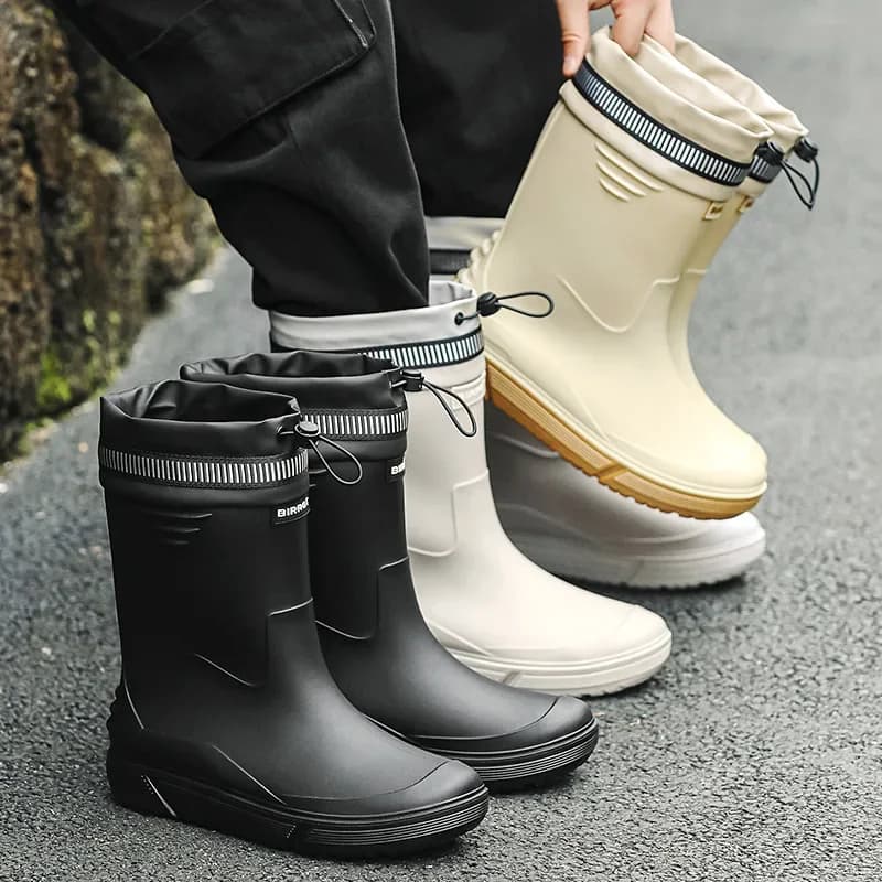 Bottes de pluie homme BIRROT mi-mollet élastiques anti-dérapantes PVC chaussures aquatiques taille 45