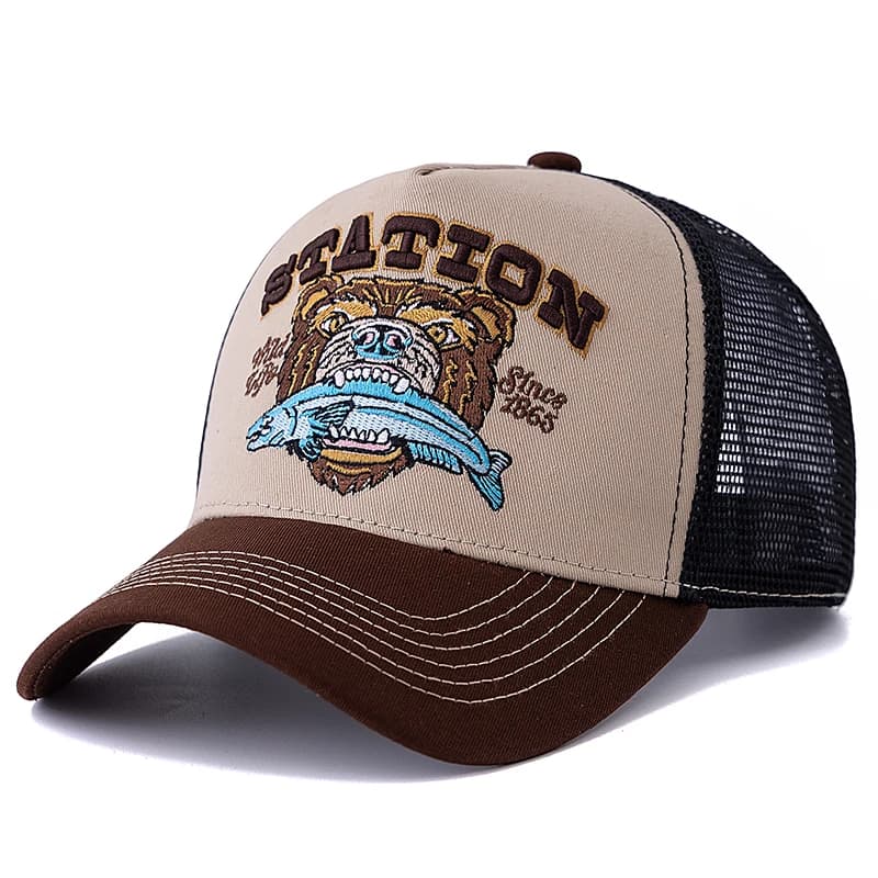 Casquette trucker ours motif été respirante unisexe homme femme pêche extérieur snapback