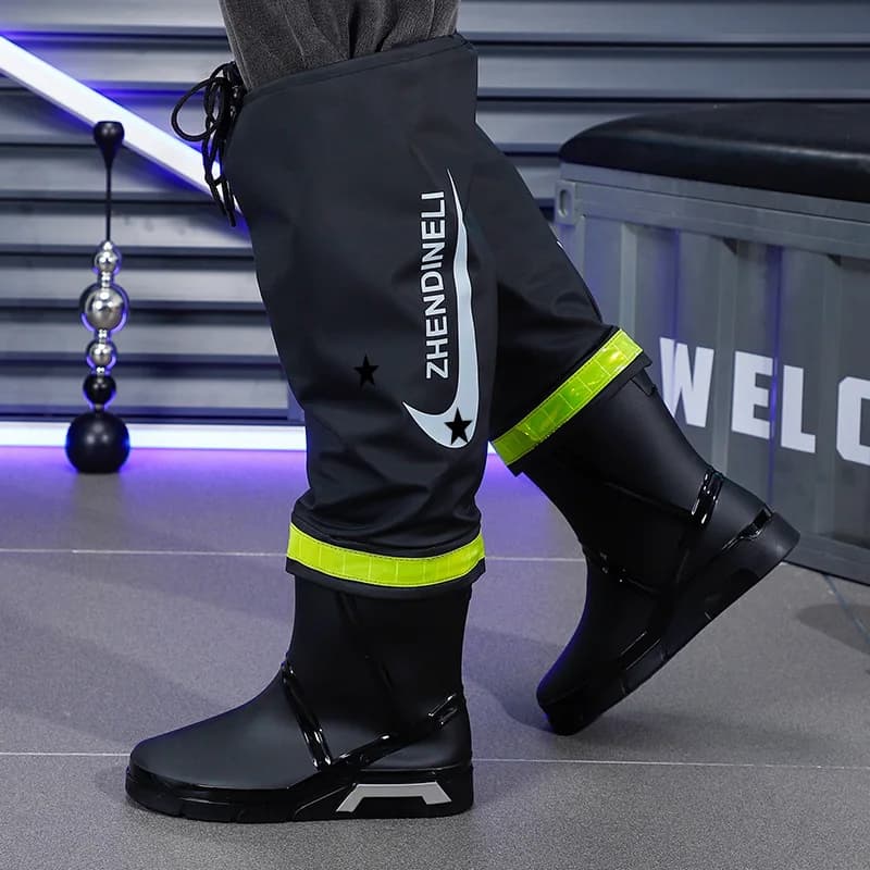 Bottes de pluie homme tube long résistantes antidérapantes pêche travail confortables PVC casual