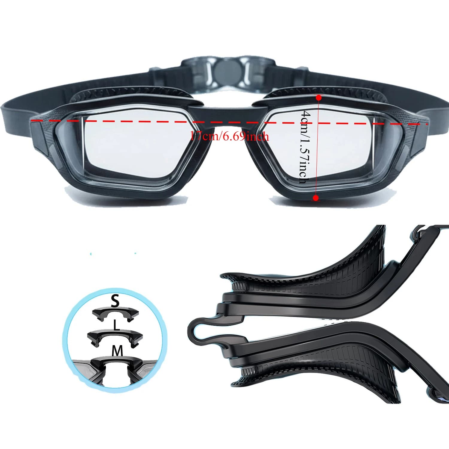 Lunettes de natation correctrices adultes anti-buée vision HD avec clips nasaux interchangeables