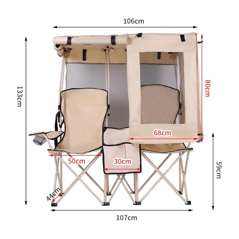 Paire de chaises pliantes double avec pare-soleil intégré pour pêche et plage en couple