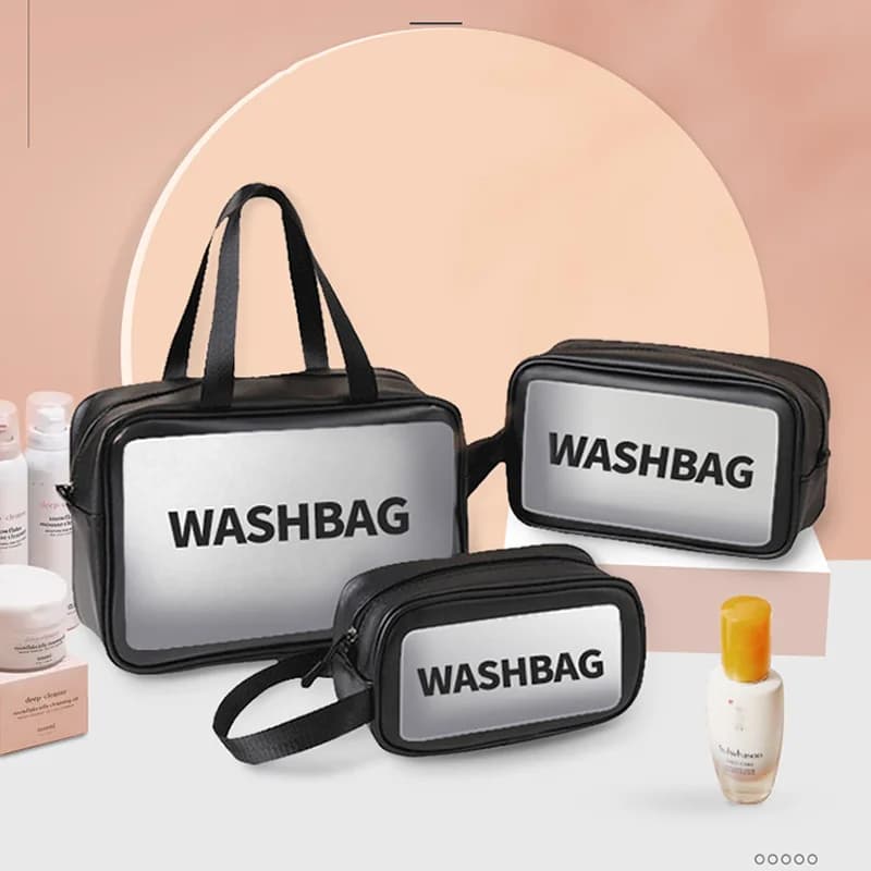 Trousse de toilette femme noire transparente étanche - grand organisateur cosmétiques voyage