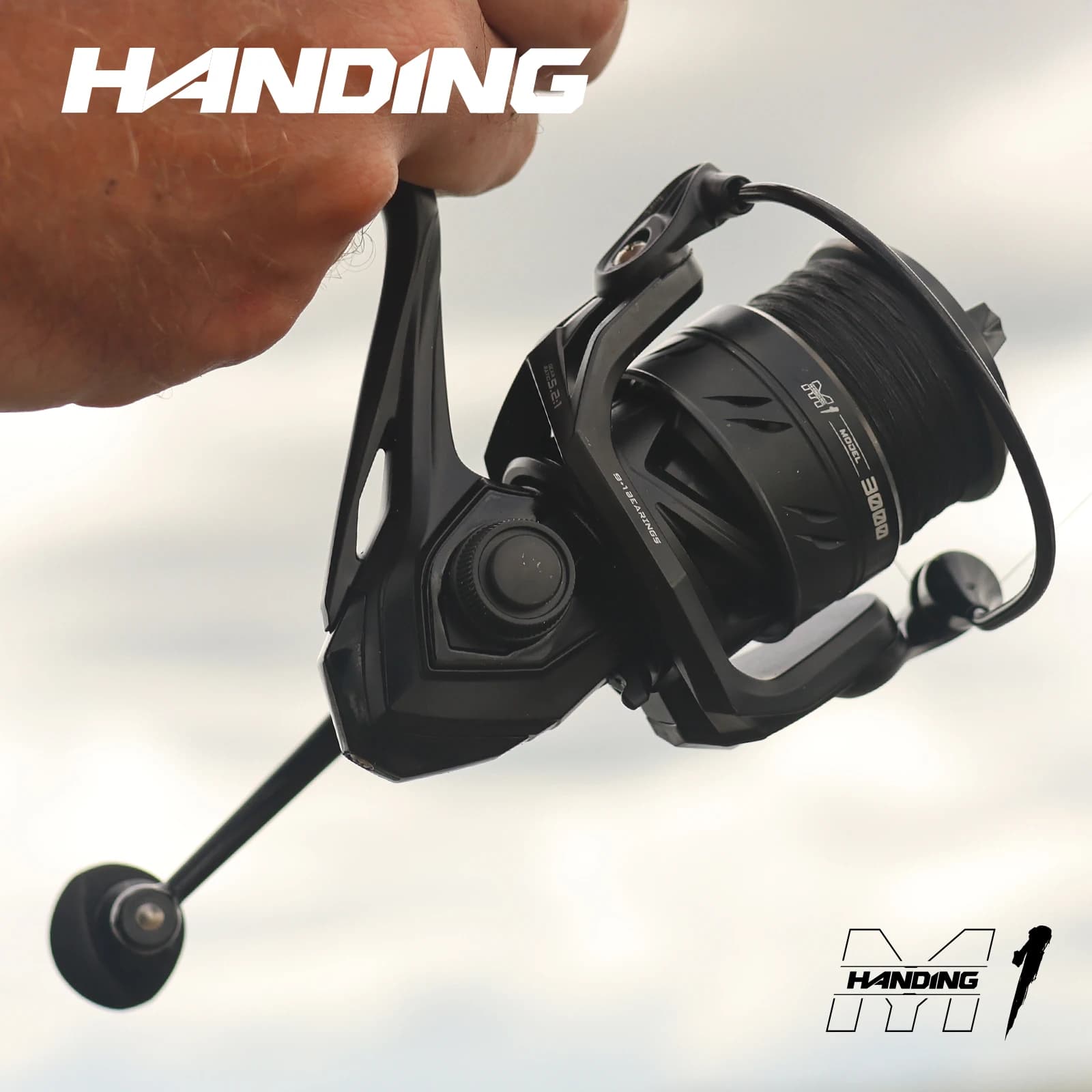 Moulinet pêche spinning HANDING M1 frein 12kg - Moulinet black 5.2:1 9+1 roulements pour perche, brochet et black bass