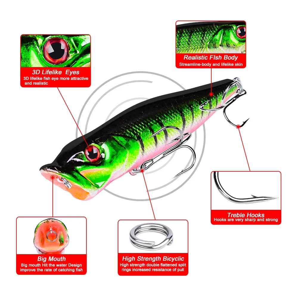 Leurre popper 93mm/12.5g FLYSAND - Appât surface topwater - Wobbleur dur pêche carnassiers