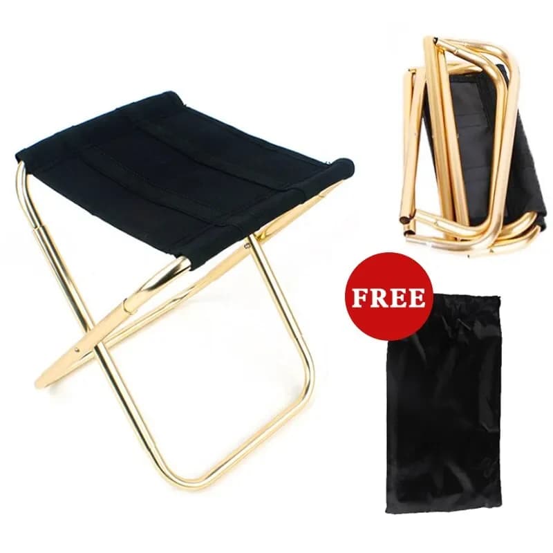 Chaise pliante aluminium doré camping pêche avec housse siège tabouret portable
