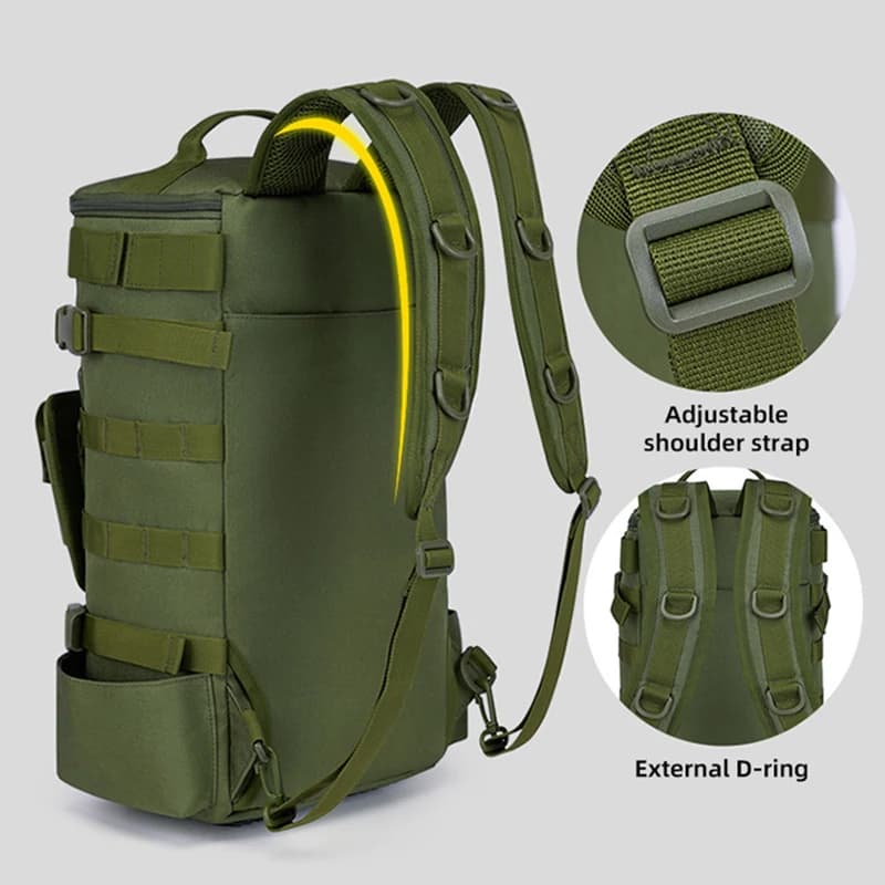 Sac à dos pêche multifonction avec porte-cannes et système MOLLE - Rangement équipement pêche camping randonnée