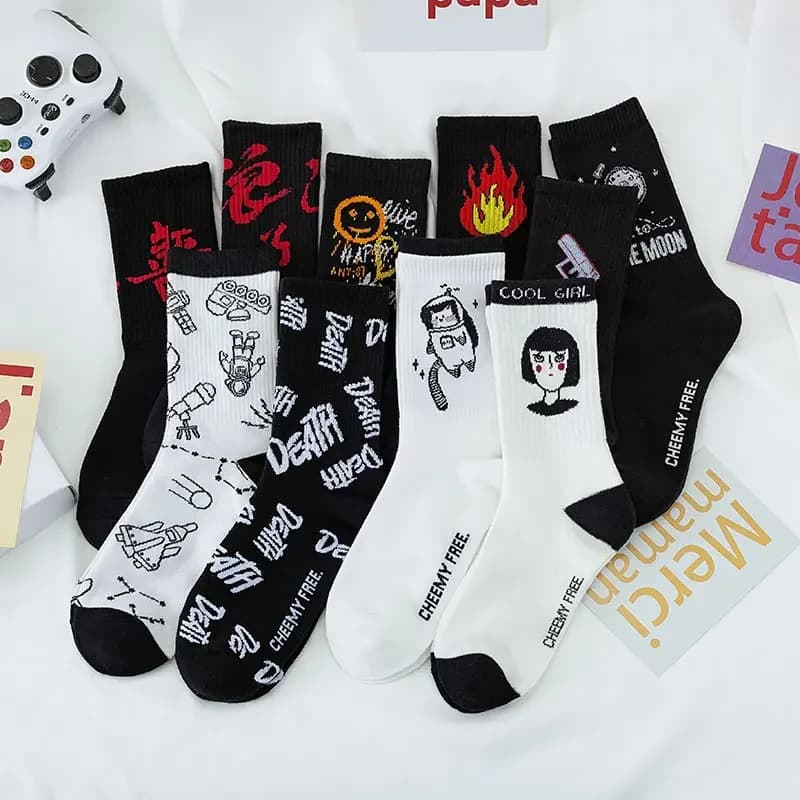 Chaussettes longues japonaises Harajuku style collège pour couple sportif homme femme tendance coton