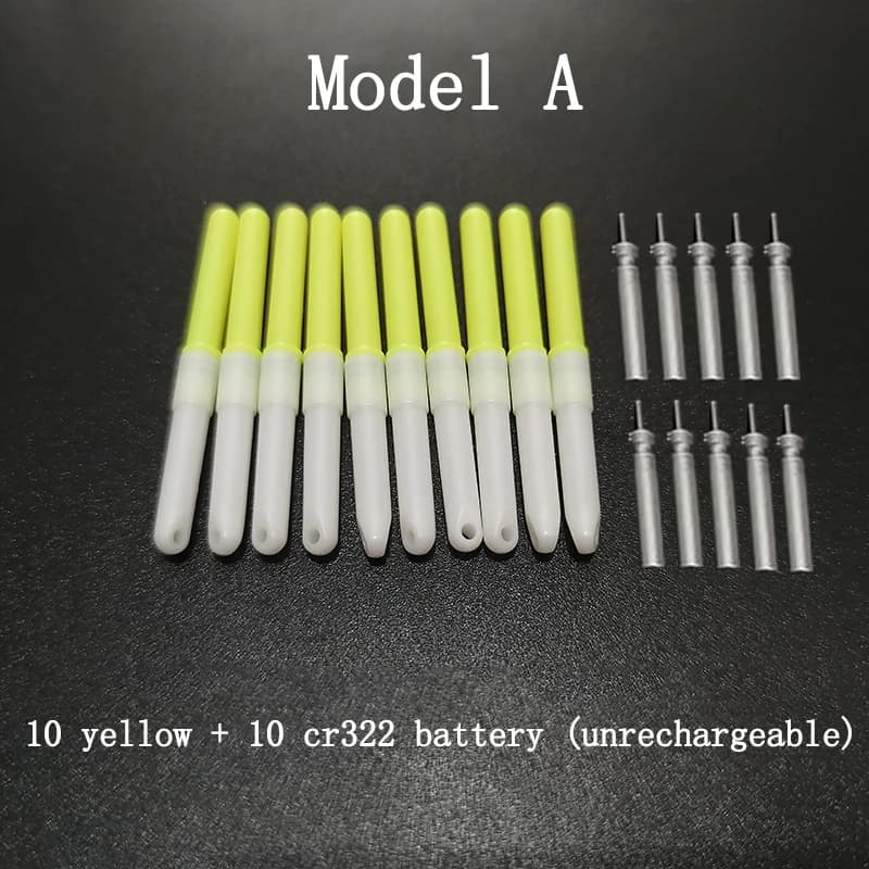 10 bâtons lumineux LED pour pêche de nuit - Flotteurs lumineux avec pile CR322