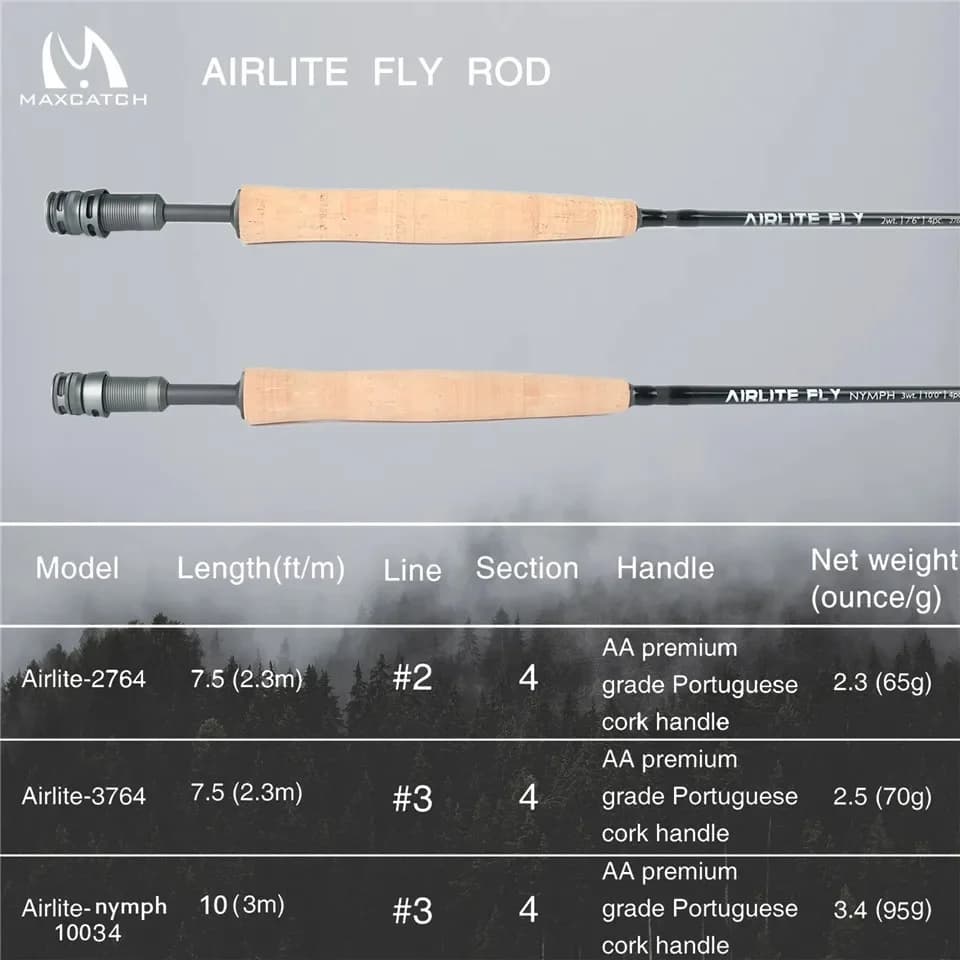Canne à mouche ultra légère 2/3WT Maximumcatch Airlite 7'6''/10' en fibre de carbone IM10 pour pêche truite
