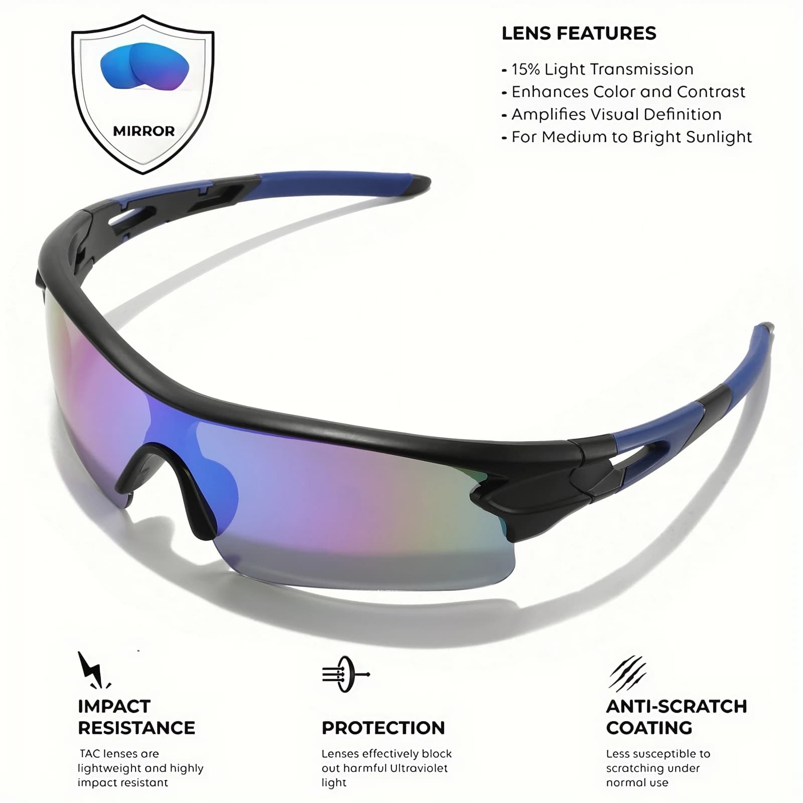 2PCS lunettes de soleil colorées lentille unique UV400 sport cyclisme randonnée voyage