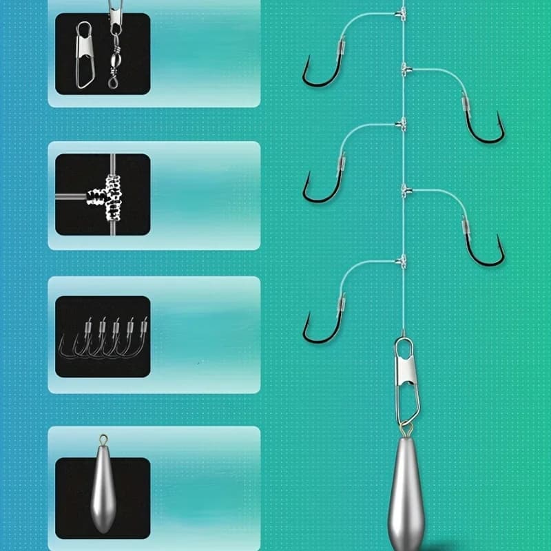 Set 5 hameçons extra-affûtés design T - Matériel pêche précision tailles 3# à 10# avec ficelle