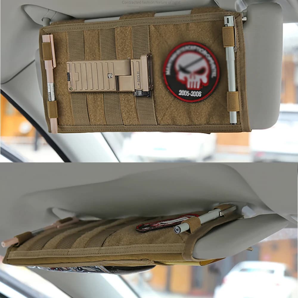 Organisateur pare-soleil voiture pour rangement accessoires pêche et équipement chasse