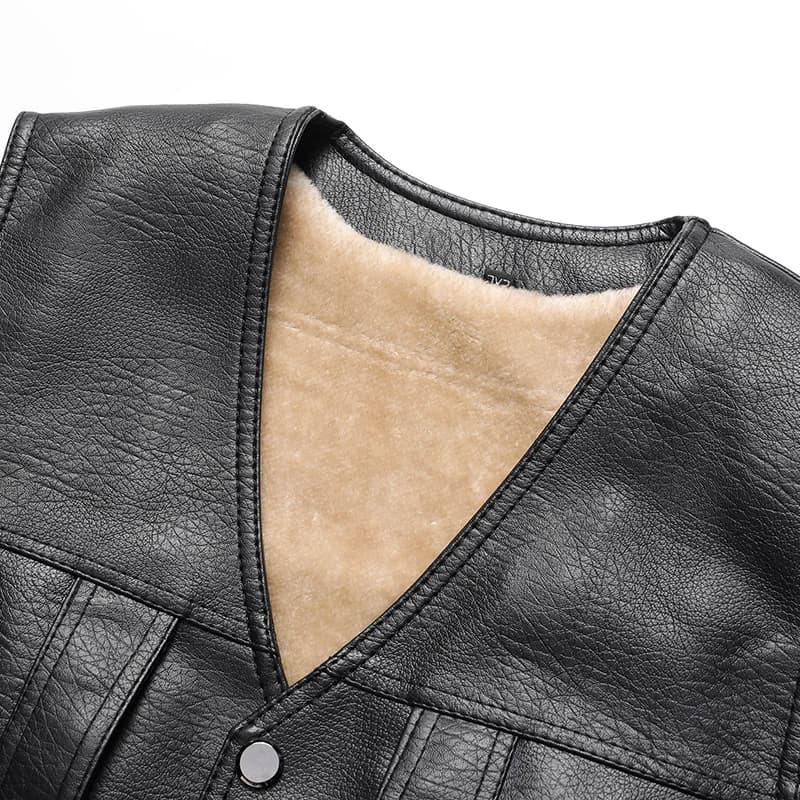 Veste polaire chaude hiver 2024 pour homme, doublure intérieure en cuir, décolleté V, sans manches, vêtement décontracté extérieur