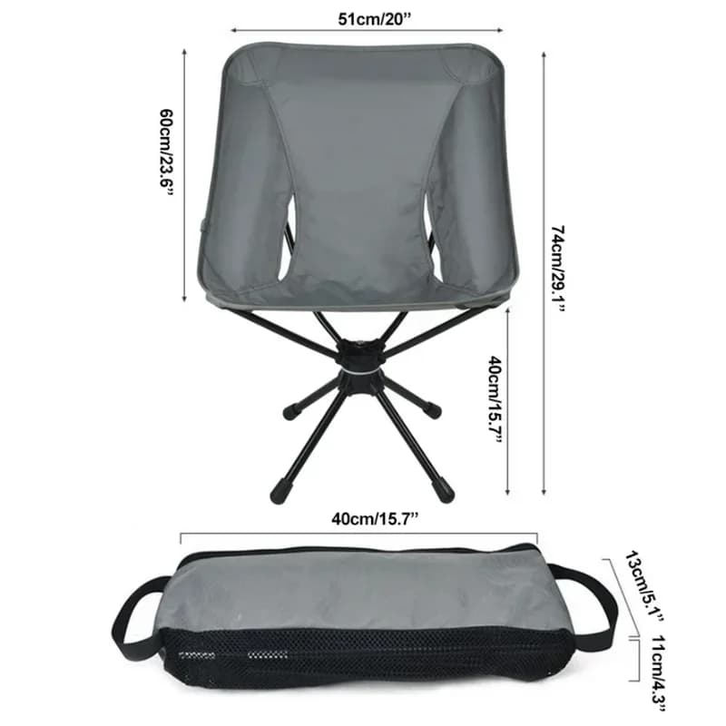 Chaise pivotante portable détachable avec sac de pêche - Camping, randonnée et activités outdoor