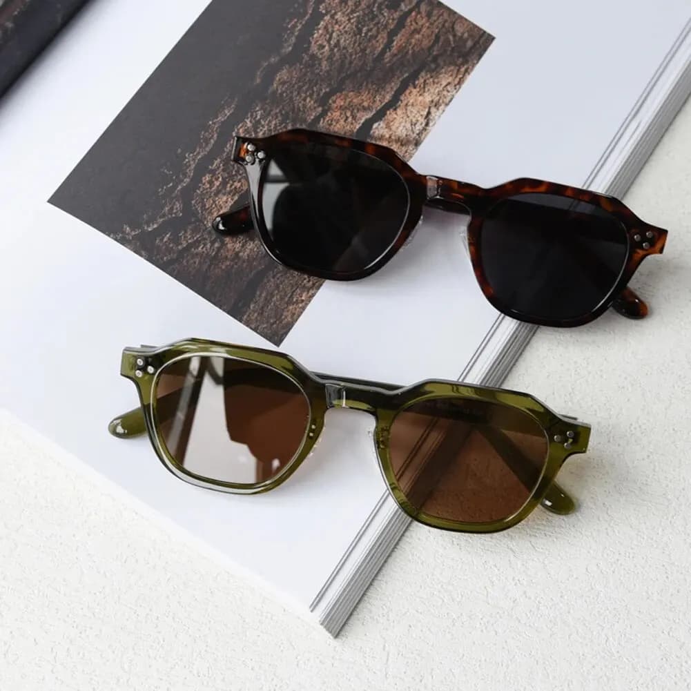 Lunettes de soleil polarisées TR90 vintage carrées polygonales pour femmes et hommes - Cadre épais design luxe rétro