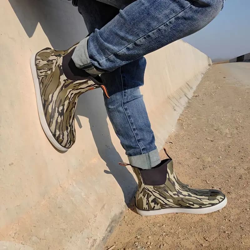 Bottes pêche camouflage femme légères cheville - Chaussures pluie homme vertes PVC baskets imperméables casual