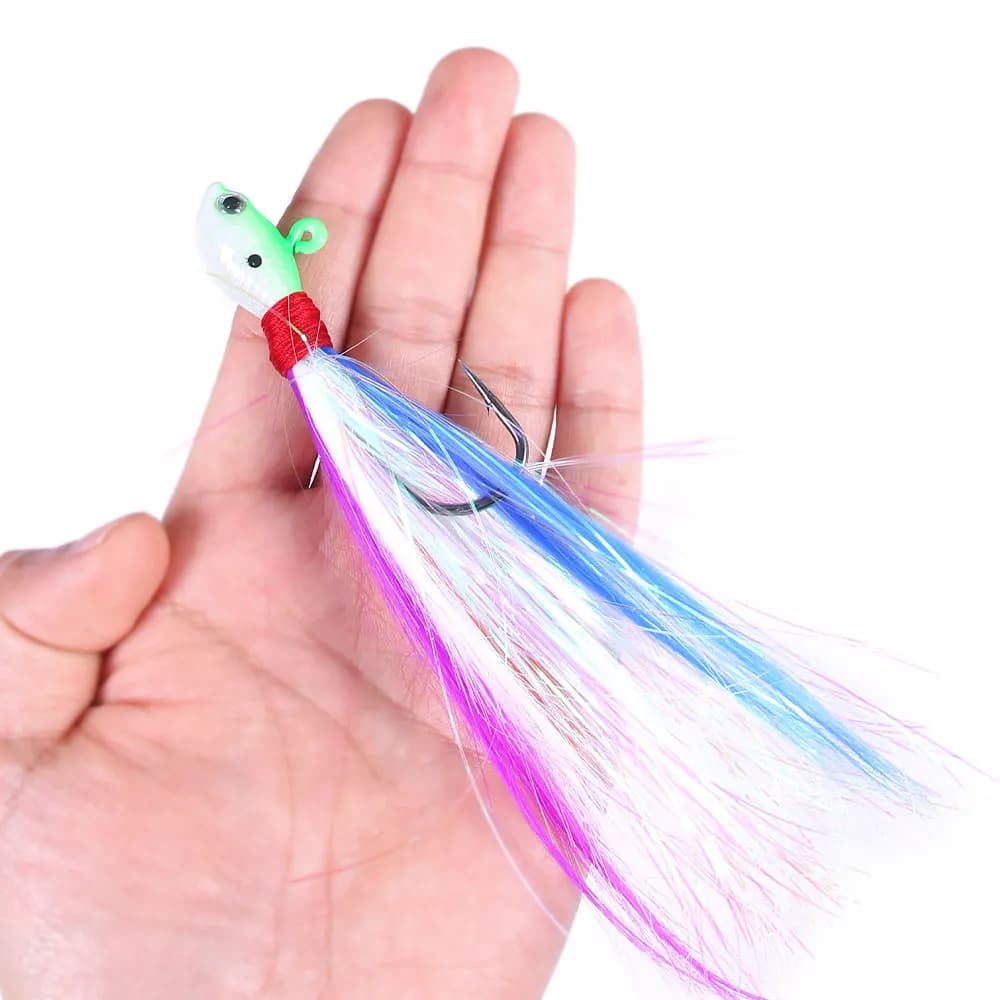 Leurre de pêche jig Bucktail avec œil 3D et barbe en plumes pour leurre de 7g à 56g