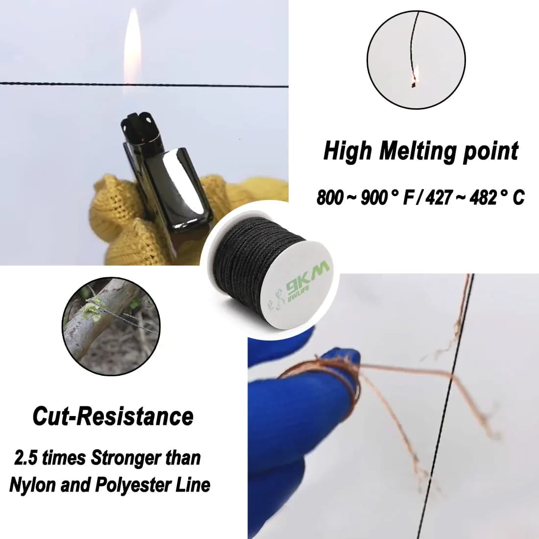 Ligne de pêche Kevlar noir 50Lbs-2000Lbs pour kite, camping et usage tactique - Corde multifonction
