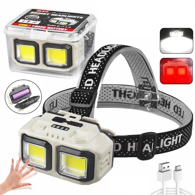 Lampe frontale LED à induction rechargeable Type-C pour pêche et camping - 4 modes étanche