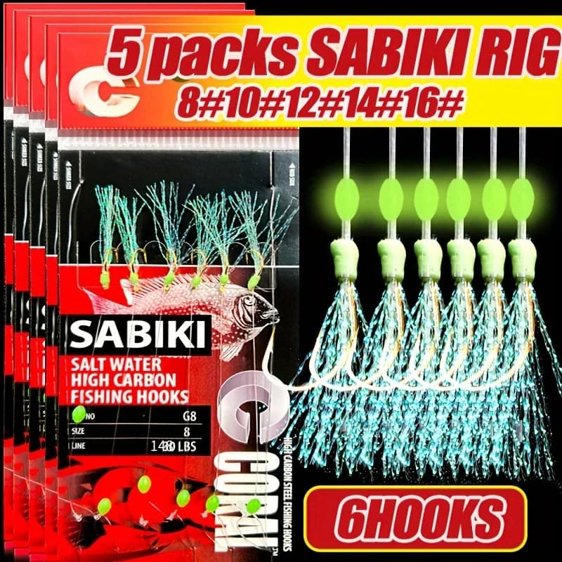 Packs Sabiki Rigs lumineux TAKBAS 1/5 pour pêche en mer et eau douce - Hooks carbone haute résistance
