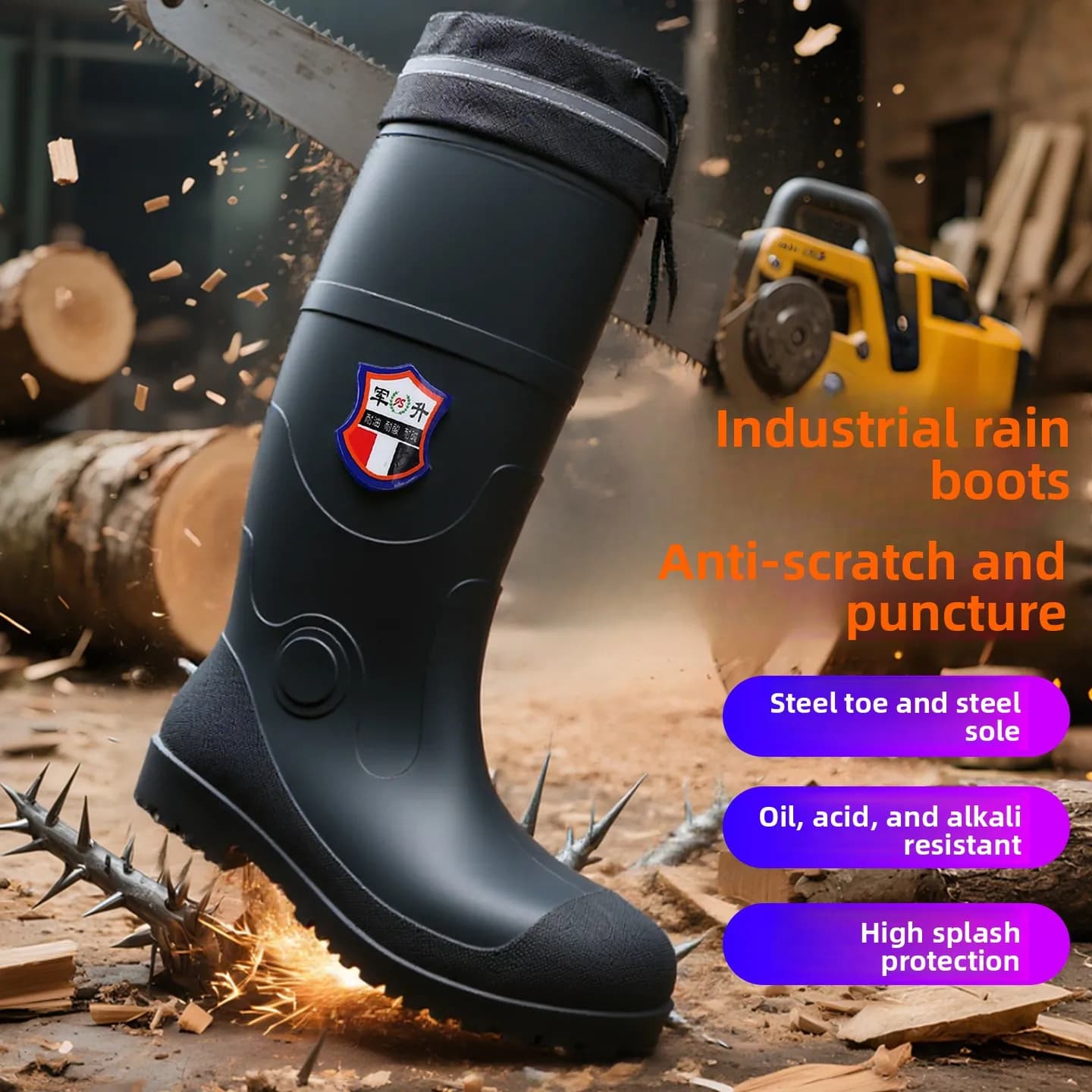 Bottes de sécurité hautes embout acier talon acier ignifuges anti-écrasement pêche travail