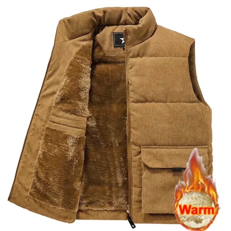 Veste polaire homme sans manches hiver col officier épaisse pour pêche en extérieur