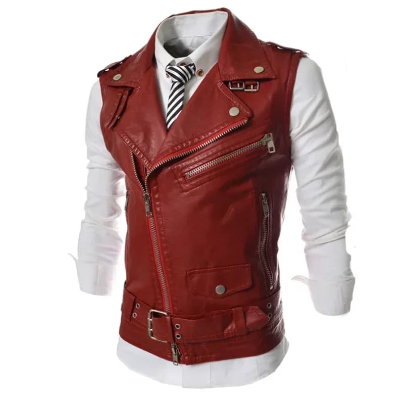 Gilet en cuir homme slim fit à col zippé, veste courte unie style coréen pour pêche
