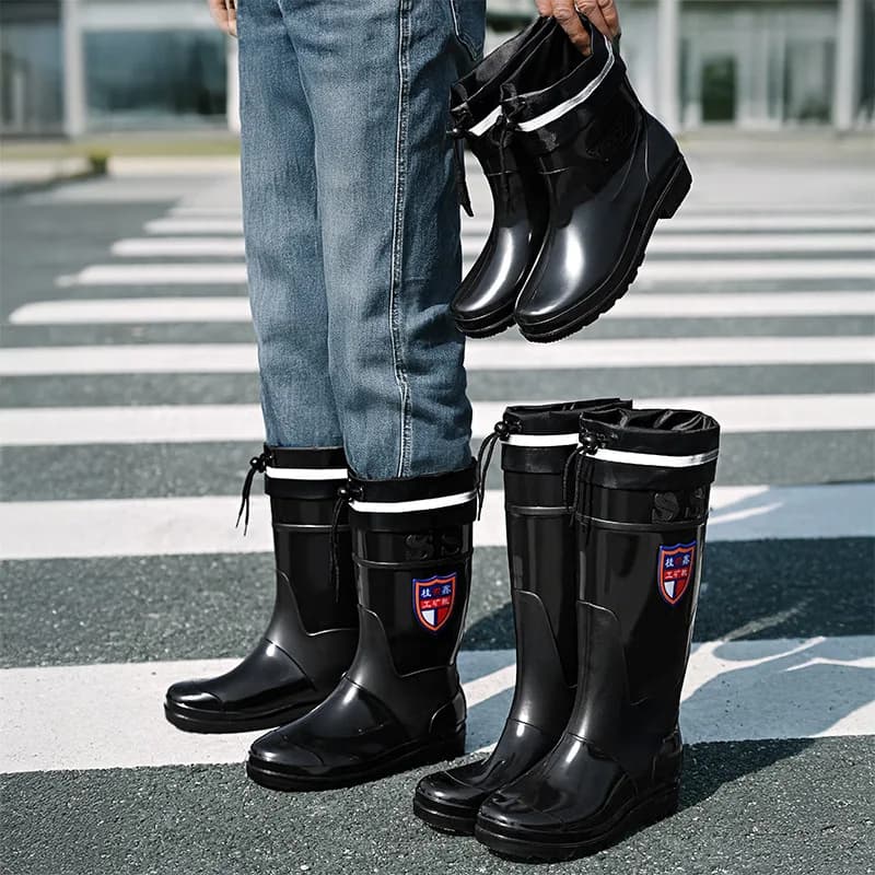 Bottes de pluie hautes noires homme antidérapantes imperméables chaudes mi-mollet