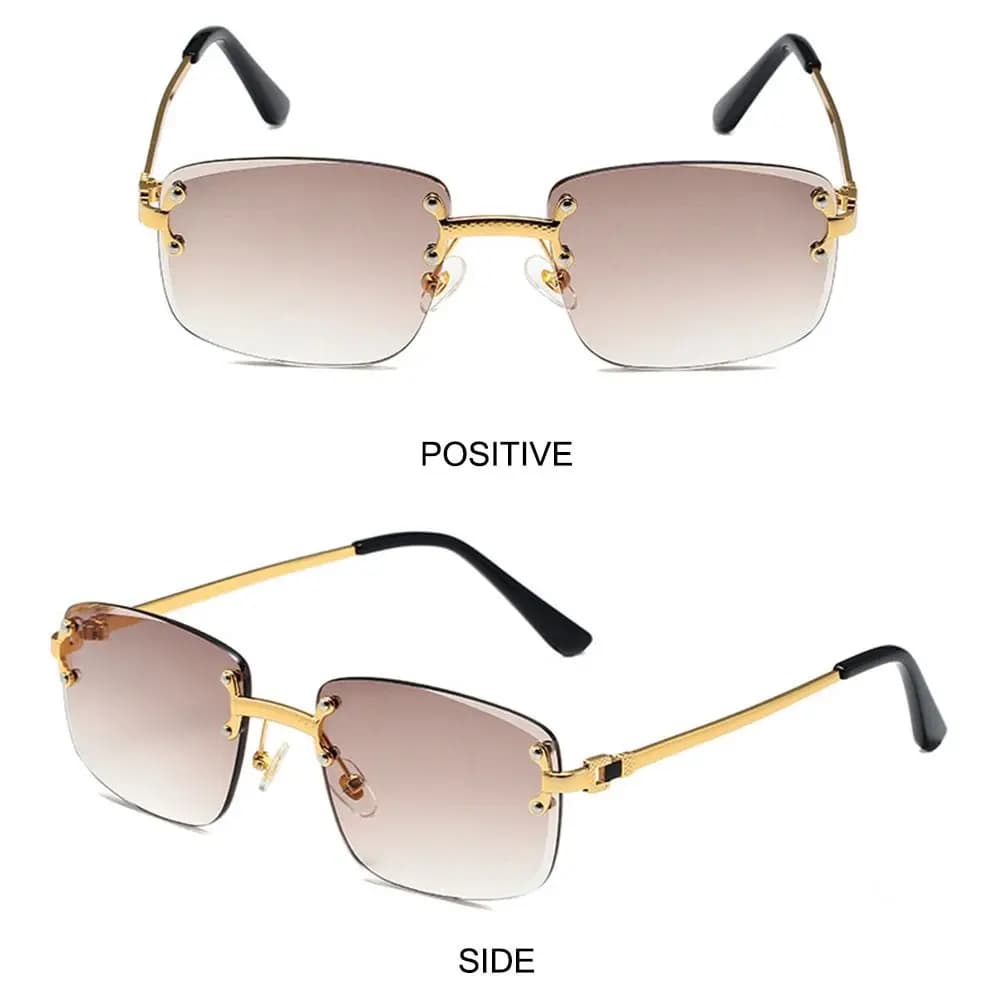 Lunettes de soleil rectangulaires Rimless Cut Edge pour femmes et hommes - Protection UV 400 - Style rétro
