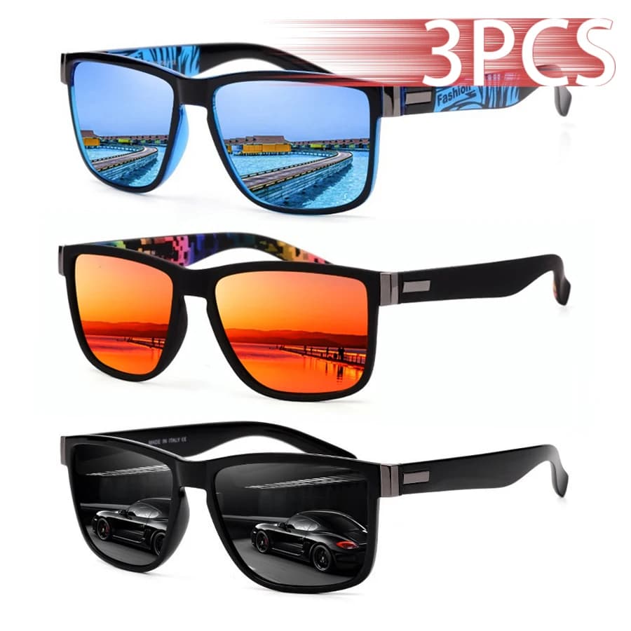 Lunettes de pêche carrées UV400 - 3 paires colorées pour hommes et femmes - Protection solaire légère pour pêcheurs