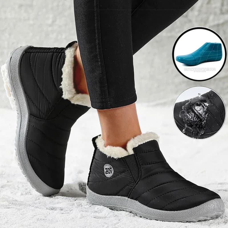 Bottes cheville femme imperméables hiver 2025 - Chaussures fourrées faciles à enfiler pour couple