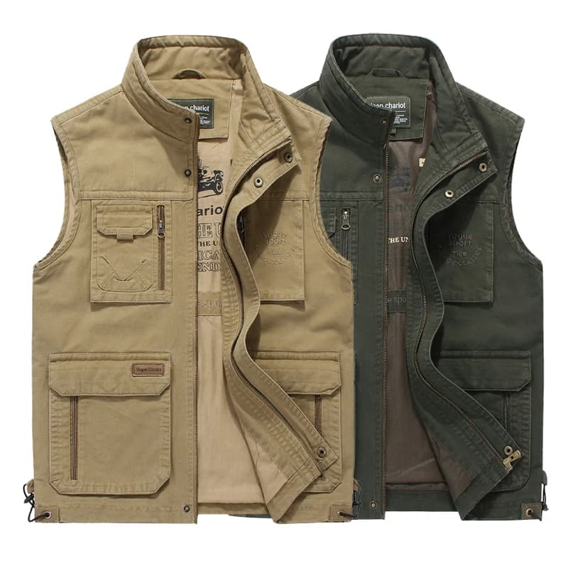 Gilet tactique photographe sans manches multi-poches coton pêche automne grande taille homme
