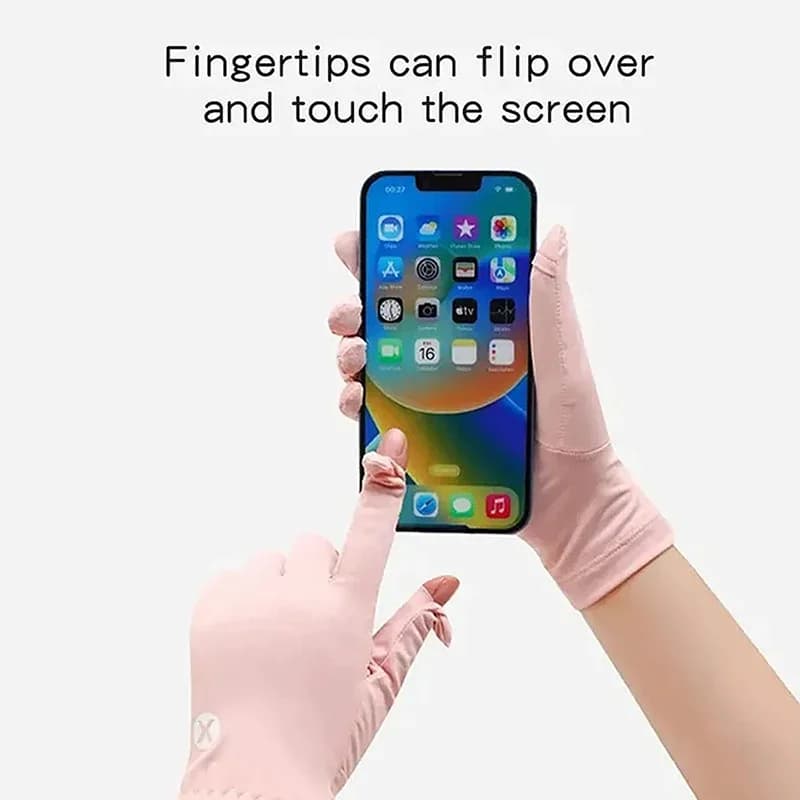 Gants été fraîcheur UV conduite vélo pêche - Soie glacée respirante tactile élastique protection solaire