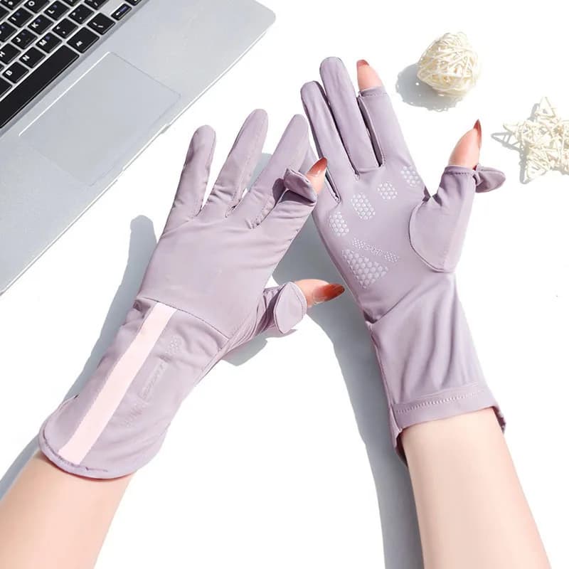 Gants de pêche été femme anti-UV fins en soie glacée écran tactile conduite équitation antidérapants