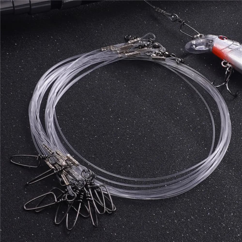 Bas de ligne fluorocarbone 12/24 pièces avec émerillon et clip pour leurres - 20-50LB