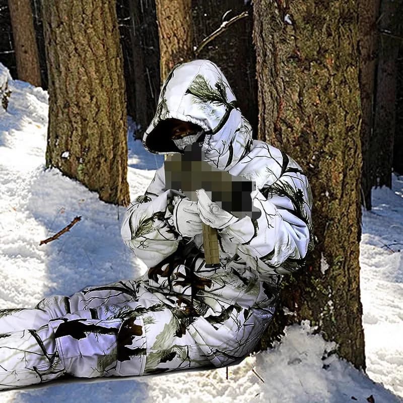 Ghillie Suit Hiver Imperméable Neige - Tenue Thermique Pêche Chasse Camouflage Bionique
