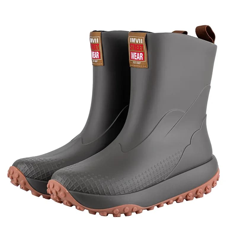 Bottes de pluie homme grises mode randonnée antidérapantes semelle EVA style coréen