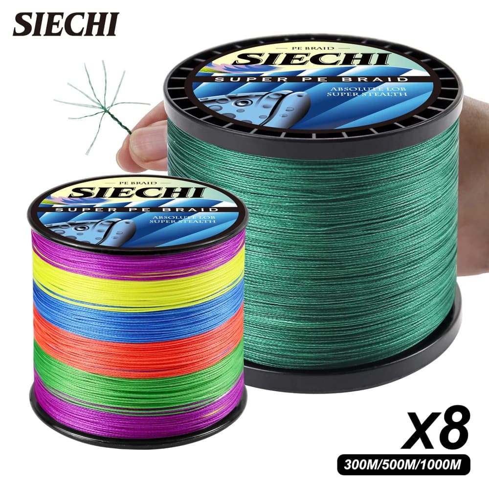 Ligne de Pêche SIECHI X8 Tressée Multifilament PE 8 Brins 300M 500M 1000M pour Carpe et Pêche Sportive