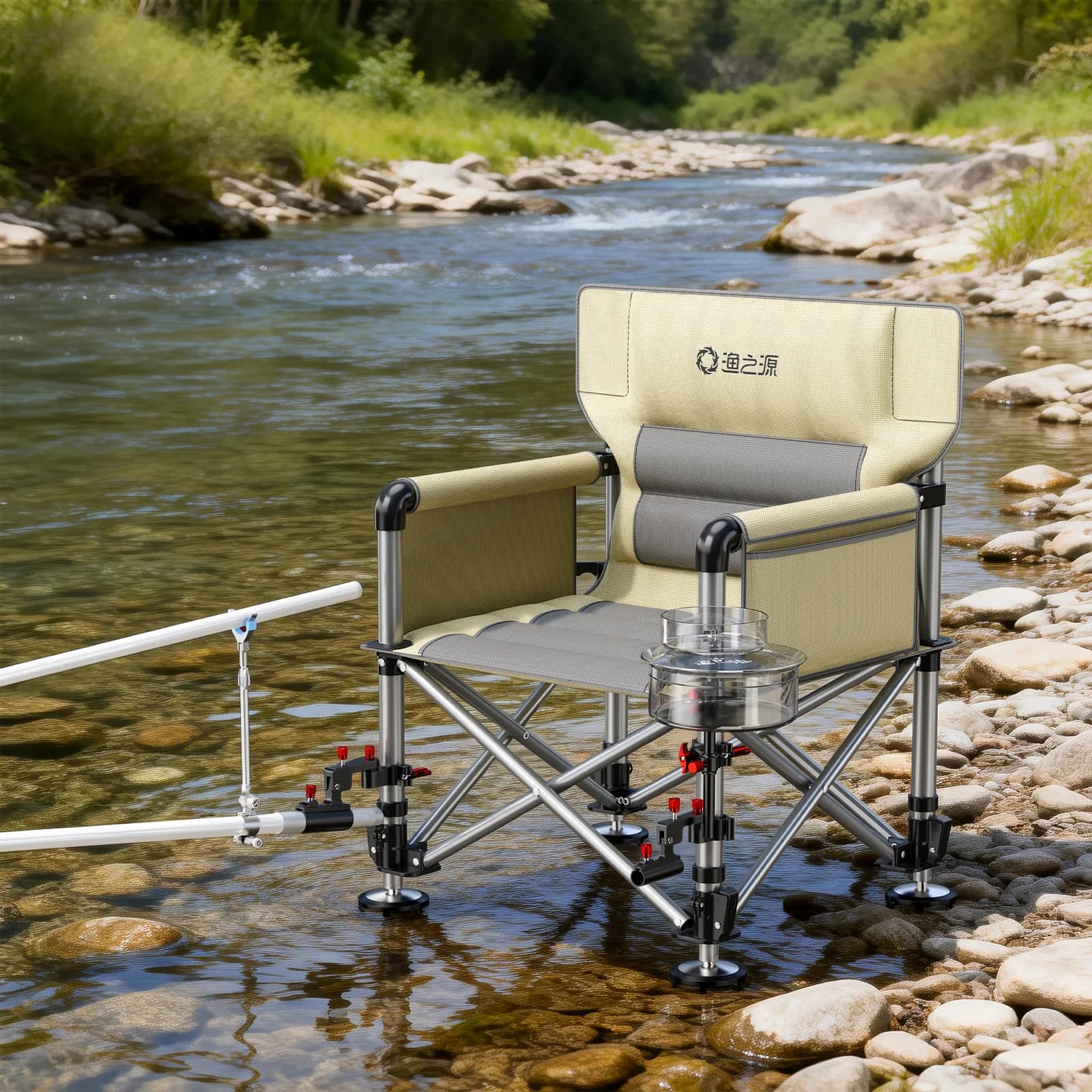 Chaise de pêche tout-terrain pliable et portable pour pêche de bordure et loisirs extérieurs