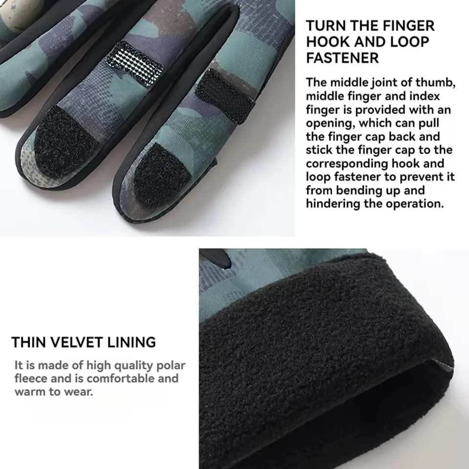 Gants de pêche hiver KoKossi écran tactile épaissis silicone anti-dérapage imperméables résistants doigt retournable vélo