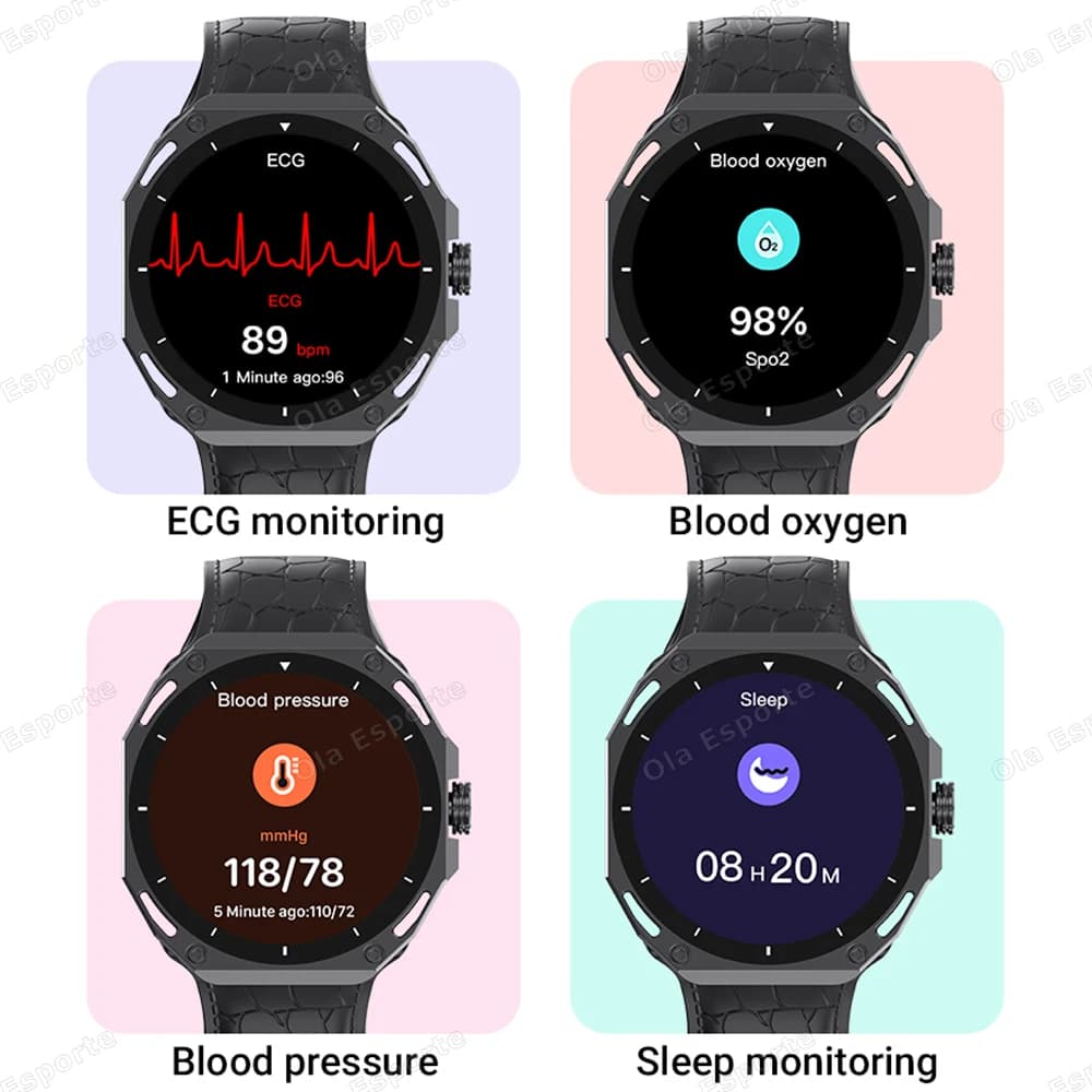 Smartwatch 2025 avec 7 bracelets pour pêche : écran AMOLED 1.52", GPS, étanche 5ATM, appels, menu 3D