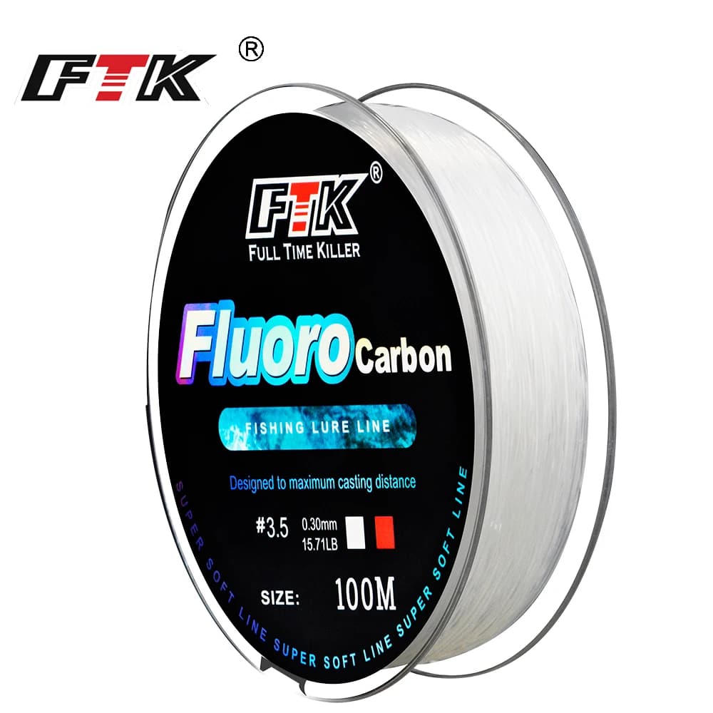 Ligne de pêche fluorocarbone FTK 100M pour carpe, fil coulant monofilament 0.14mm à 0.5mm, résistance 4.13LB à 34.32LB