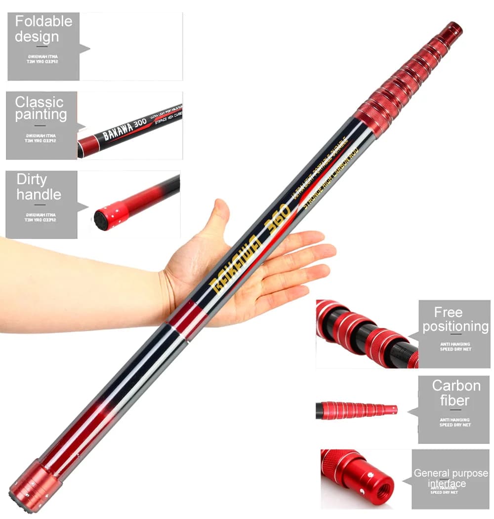Filet de pêche pliable télescopique 4 mètres en fibre de carbone pour carpe et truite de mer